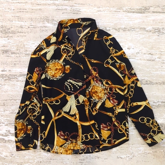 Brand New Button Front Chain Print Blouse - Picture 2 of 6